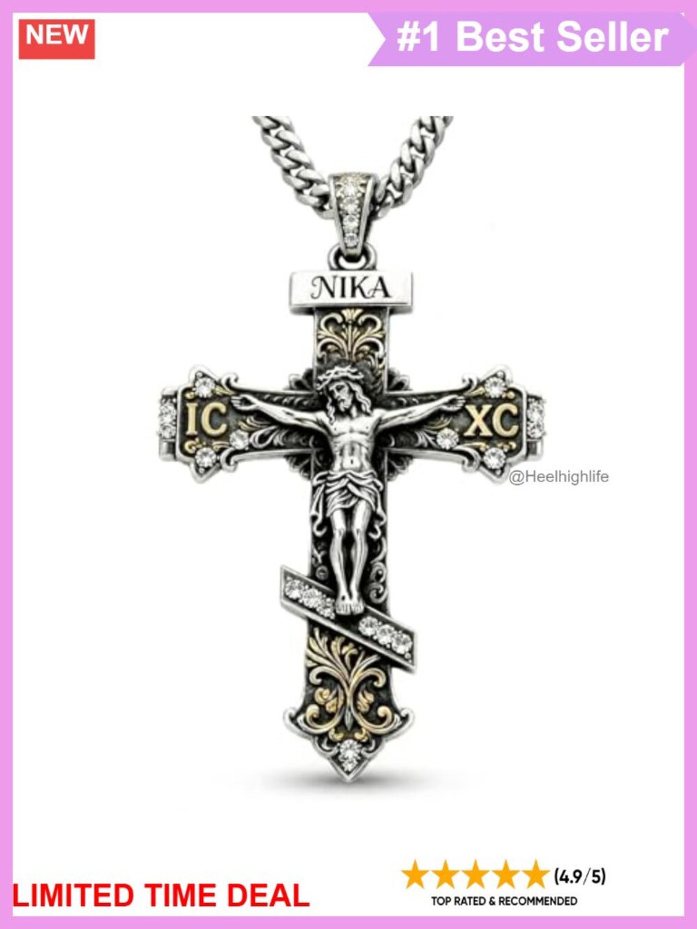 925 Sterling Silver Orthodox Cross Necklace Cuban Link Crucifix Pendant